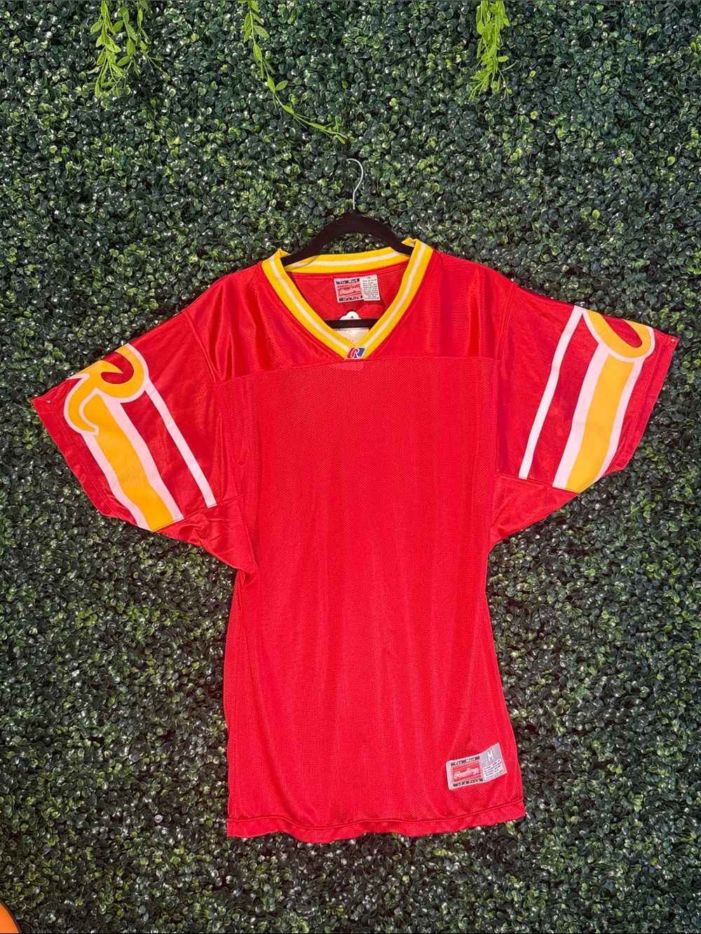 Rawlings Red Youth Football Jersey with Yellow & White Sleeve Accents
